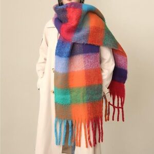 Chunky Multicolor Checked Knit Thick Plaid Long Oversized Scarf